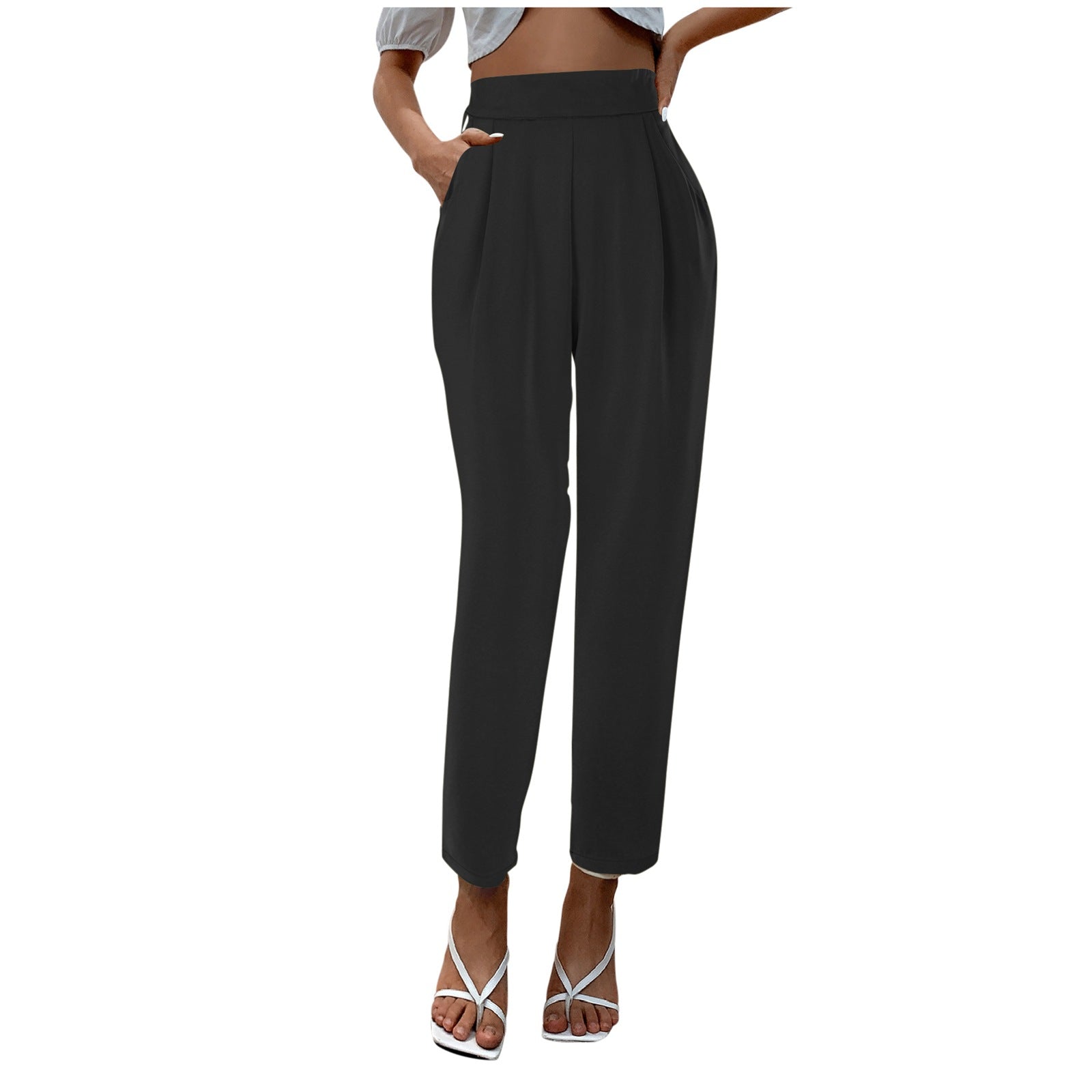 Aiertu business casual outfits for women Women's Satin High Waist Trousers Artificial Silk Pocket Loose Casual Pants aiertu