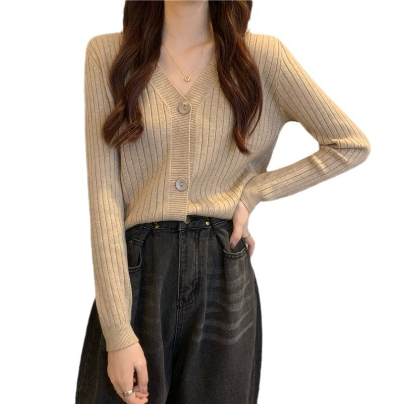 Aiertu curvy casual outfits Women's Knitted Cardigan Autumn and Winter Loose Short Online Celebrity V-neck Outer Top Thin Sweater aiertu