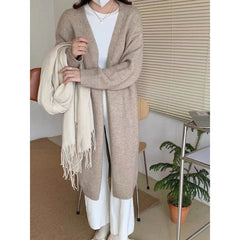 Aiertu black sweater dress outfit Knitted Cardigan Women's Spring and Autumn Simple Lazy Style Loose Mid-Length over-the-Knee Sweater Coat Top aiertu