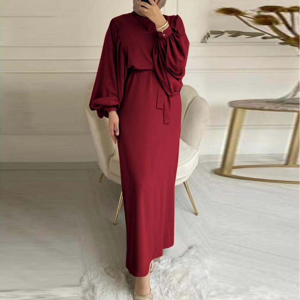 Aiertu dress outfit Style Solid Color Long Sleeve Casual Muslim Dress Robe Robe Dress Dignified Elegant Middle East aiertu