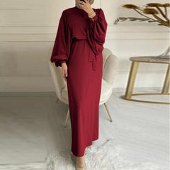 Aiertu dress outfit Style Solid Color Long Sleeve Casual Muslim Dress Robe Robe Dress Dignified Elegant Middle East aiertu