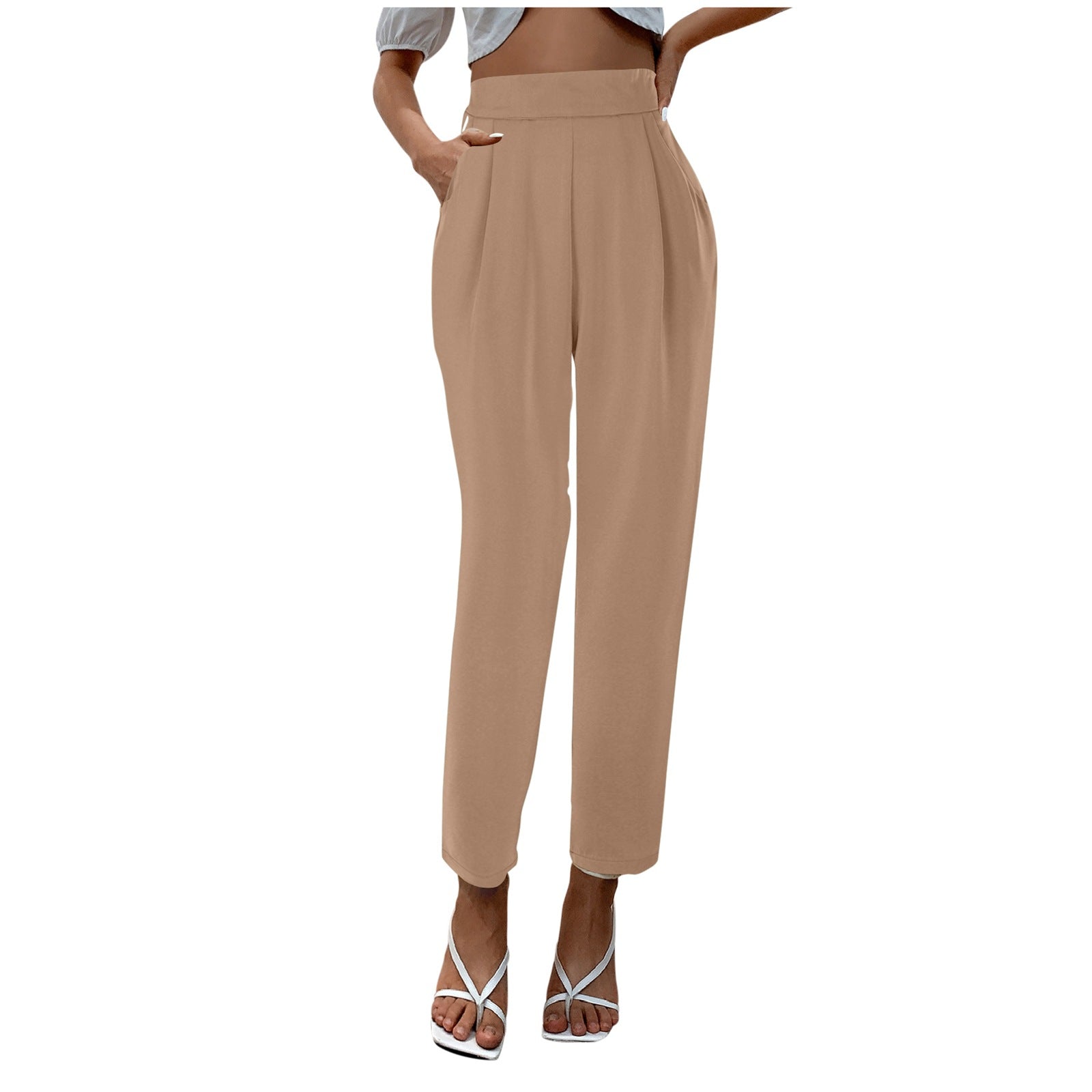 Aiertu business casual outfits for women Women's Satin High Waist Trousers Artificial Silk Pocket Loose Casual Pants aiertu