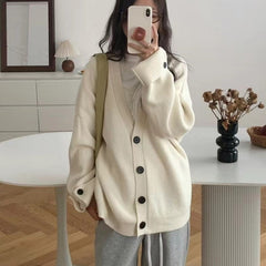Aiertu joker costume female outfit Lazy Style V-neck Soft Glutinous Sweater Coat Women's Autumn and Winter Loose Large Casual Knitted Cardigan Top aiertu
