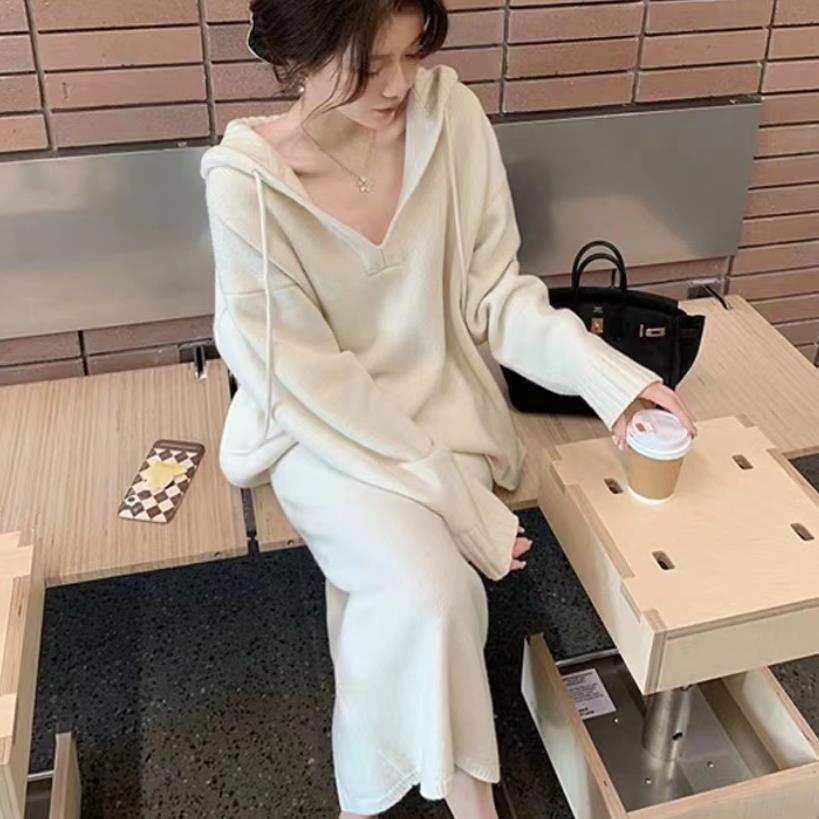 Aiertu brown puffer jacket outfit Autumn Cold Style High-Grade Knitwear Sweater Suit Skirt Royal Sister Dress Two-Piece Set aiertu