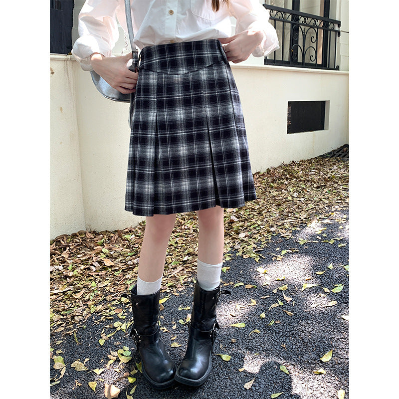 Aiertu fashion outfits American Style Retro Brown Plaid Skirt Women's Autumn Korean Style High Waist Slimming Sweet Spicy A- line Pleated Short Skirt aiertu