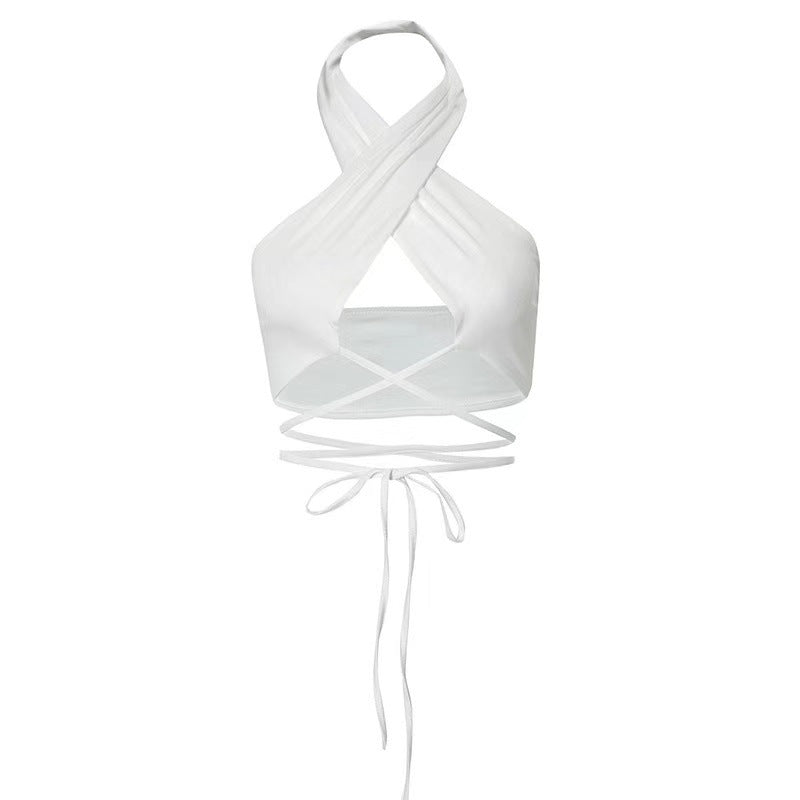Aiertu curvy casual outfits INS Style Summer Women's Cross Halter Hollow Strap Navel T-shirt aiertu