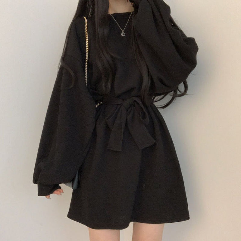 Aiertu black leggings outfit fall Autumn and Winter Ghost Horse Girl Loose Slimming Lantern Sleeve Long Sleeve Dress Female Trendy Small aiertu