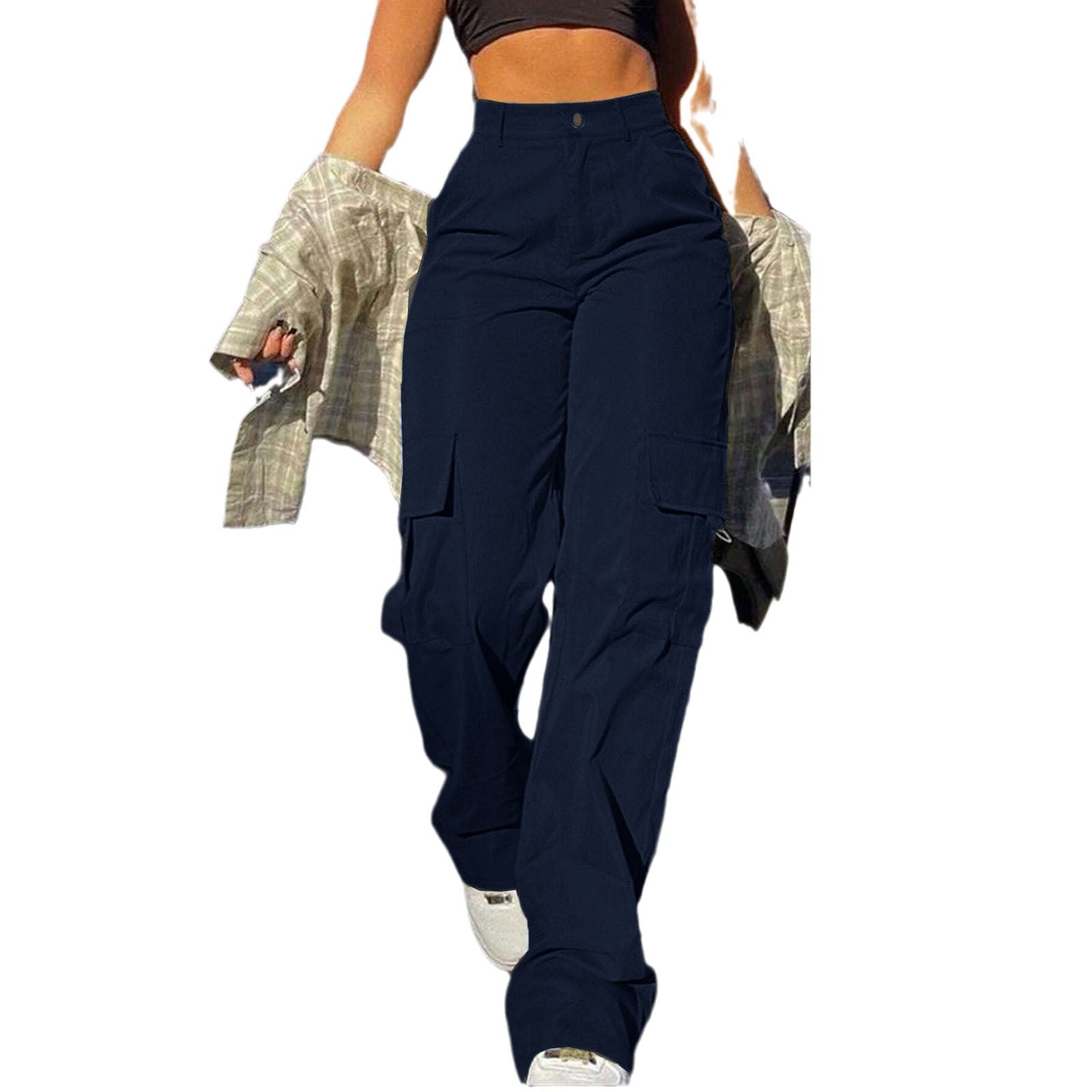 Aiertu outfits Women's Street Fashion Multi-Pocket Workwear Straight Trousers High Waist Slimming Loose Overalls aiertu