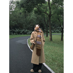 Aiertu cold weather outfits Elegant Suit Collar Woolen Coat Women's Winter Retro Loose Long Woolen Coat aiertu