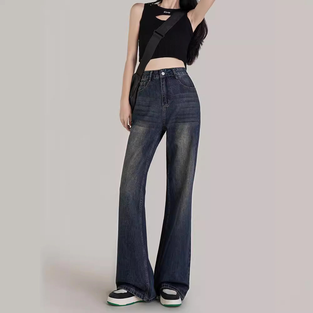 Aiertu shamar Micro Flared Jeans Women's Autumn and Winter Retro Blue High Waist Loose Wide Leg Pants Small Mop Long Pants aiertu
