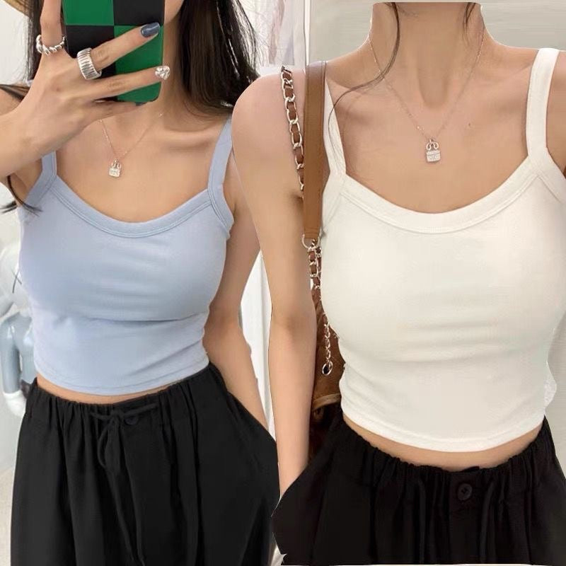 Aiertu Summer Hot Girl Solid Color Casual Simple Tube Top Anti-Exposure with Chest Pad Sling Belly Covering Vest Sleeveless Inner Top aiertu