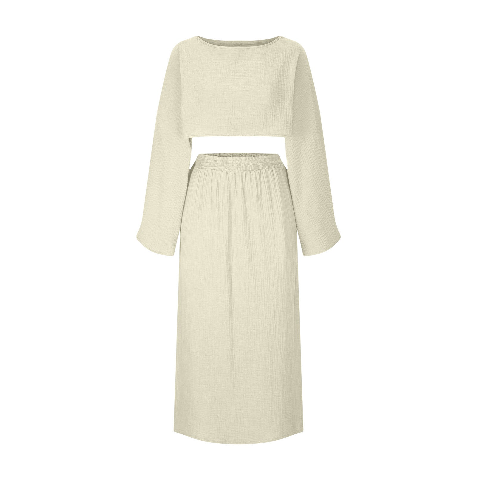 Aiertu outfit ideas Summer New Cotton and Linen round Neck Top + Split Skirt aiertu