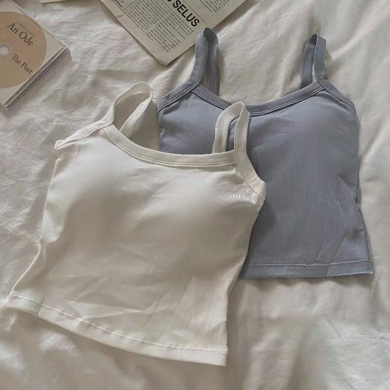 Aiertu Summer Hot Girl Solid Color Casual Simple Tube Top Anti-Exposure with Chest Pad Sling Belly Covering Vest Sleeveless Inner Top aiertu