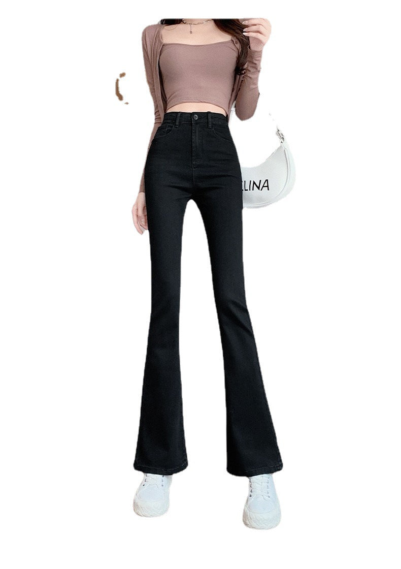 Aiertu egirl style Black Micro Flared Jeans Women's Spring High Waist Slimming Horseshoe Pants Small aiertu