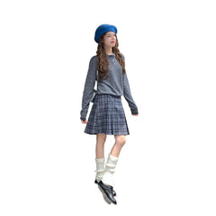 Aiertu fashion outfits American Style Retro Brown Plaid Skirt Women's Autumn Korean Style High Waist Slimming Sweet Spicy A- line Pleated Short Skirt aiertu