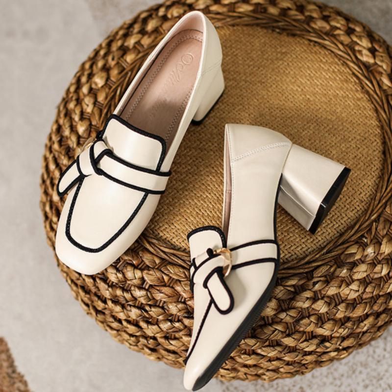 Aiertu Summer Women Chunky Pumps Thick High Heel Slip-On Waterproof Loafers Shoes Casual Vintage Square Toe Ladies Suit Shoes Aiertu