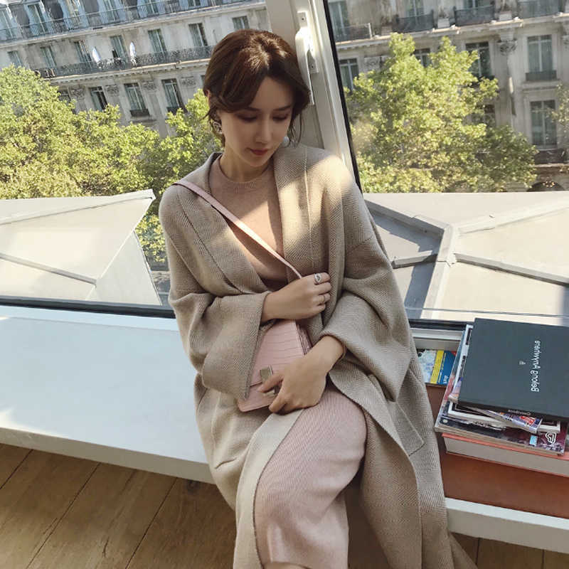 Aiertu 2000s fashion Long Knitted Cardigan Women's Spring and Autumn Loose Lazy Style Net Red Korean Style Sweater Coat Trendy Year aiertu