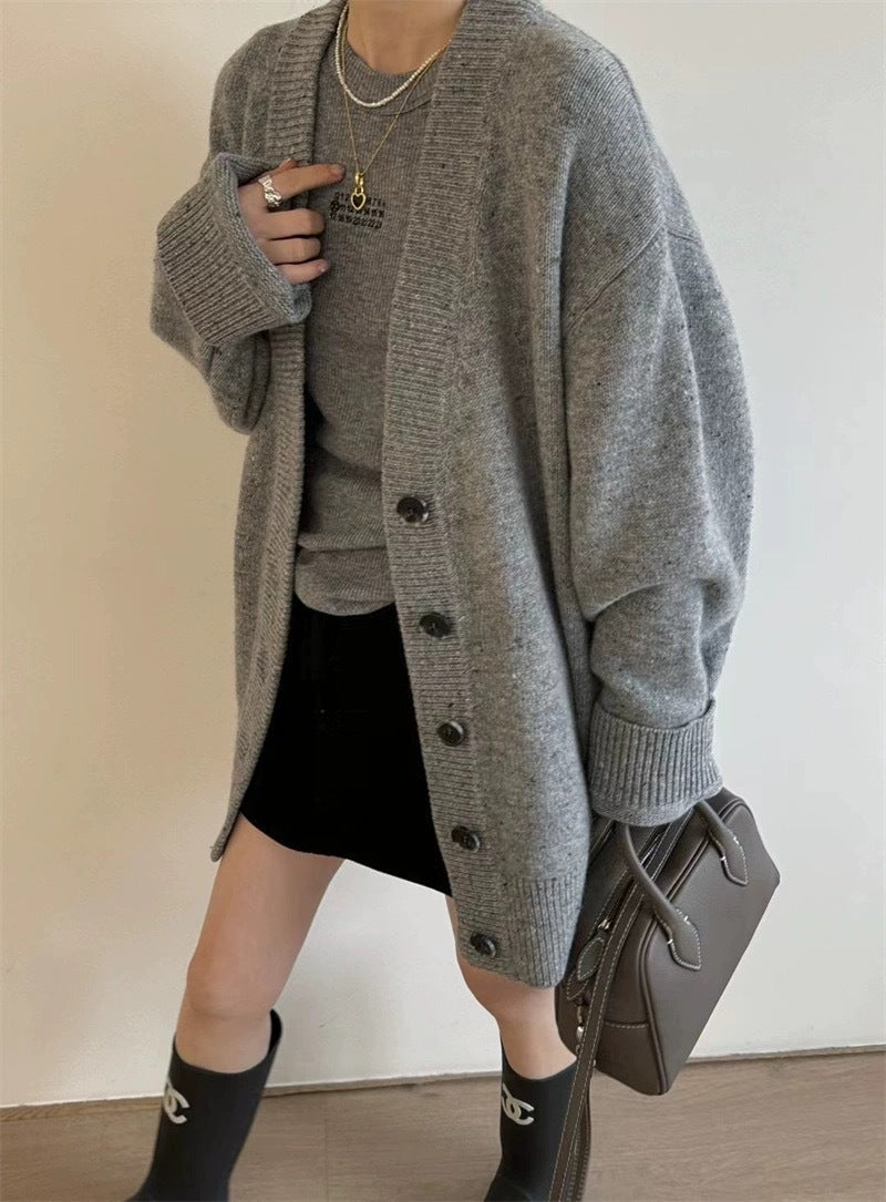 Aiertu joker costume female outfit Korean Style Loose Lazy Style Thickened Mid-Length Cashmere Cardigan Women's Autumn and Winter plus Size V-neck Pure Wool Knitted Coat aiertu