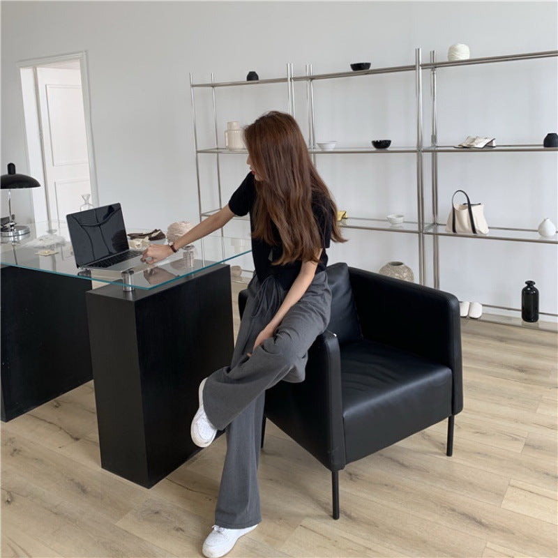 Aiertu buisness casual women outfits chic Gray Suit Pants Women's Draping Pants Straight Loose Wide-Leg Pants High Waist Mopping Casual Pants Fashion aiertu