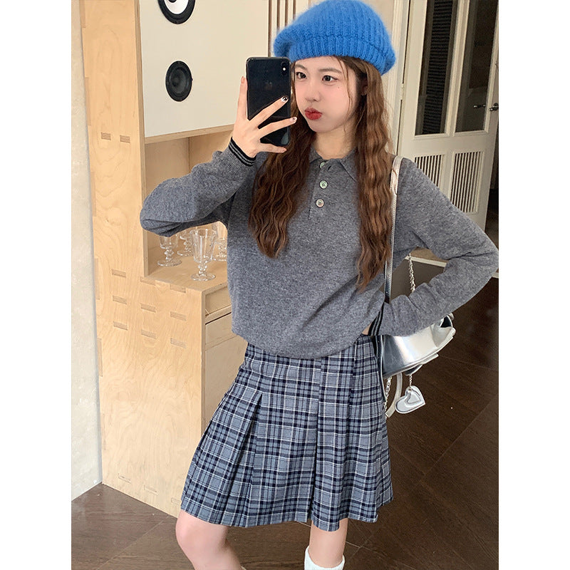 Aiertu fashion outfits American Style Retro Brown Plaid Skirt Women's Autumn Korean Style High Waist Slimming Sweet Spicy A- line Pleated Short Skirt aiertu