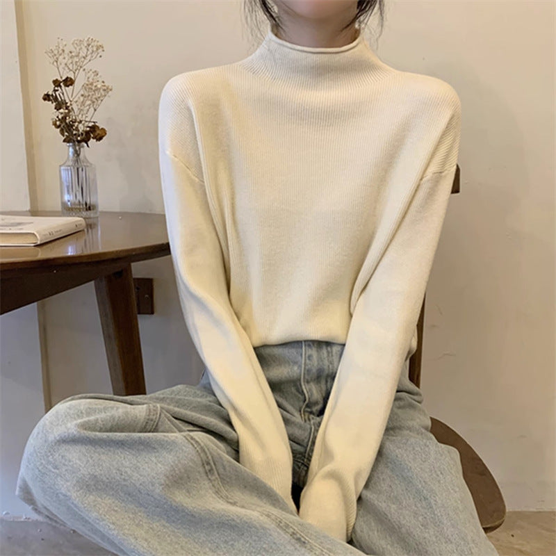 Aiertu cold weather outfits Women's Half Turtleneck Bottoming Shirt Autumn and Winter Inner Wear Lazy Style Sweater High-Grade Soft Glutinous Loose Knitted Top aiertu
