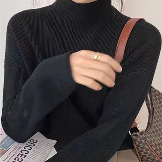 Aiertu cold weather outfits Women's Half Turtleneck Bottoming Shirt Autumn and Winter Inner Wear Lazy Style Sweater High-Grade Soft Glutinous Loose Knitted Top aiertu