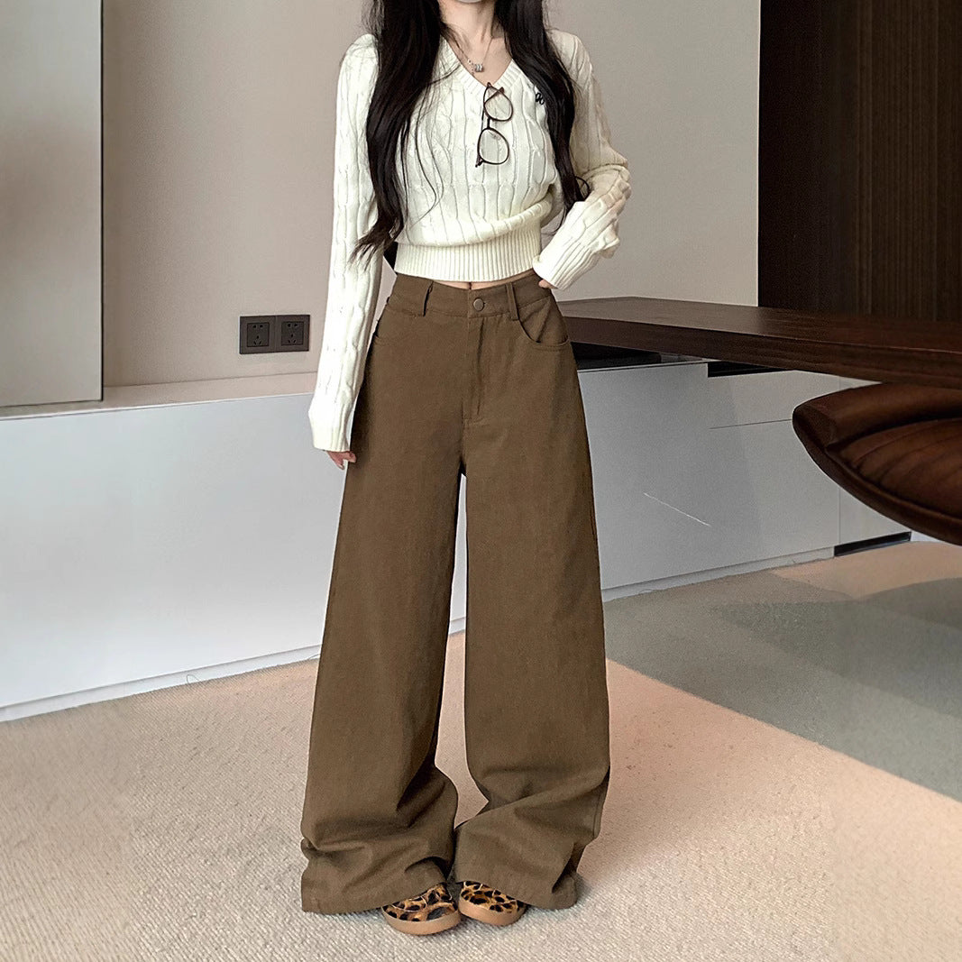 Aiertu fashion outfits American Straight Casual Pants Autumn High Waist Retro Loose Wide Leg Pants Draping Mop Pants Trousers aiertu
