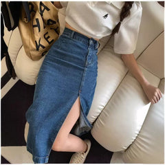 Aiertu guys in skirts Denim Skirt Women's Fashionable Slim-Fit One-Step Hip Skirt Split Mid-Length High Waist plus Size Long Skirt aiertu
