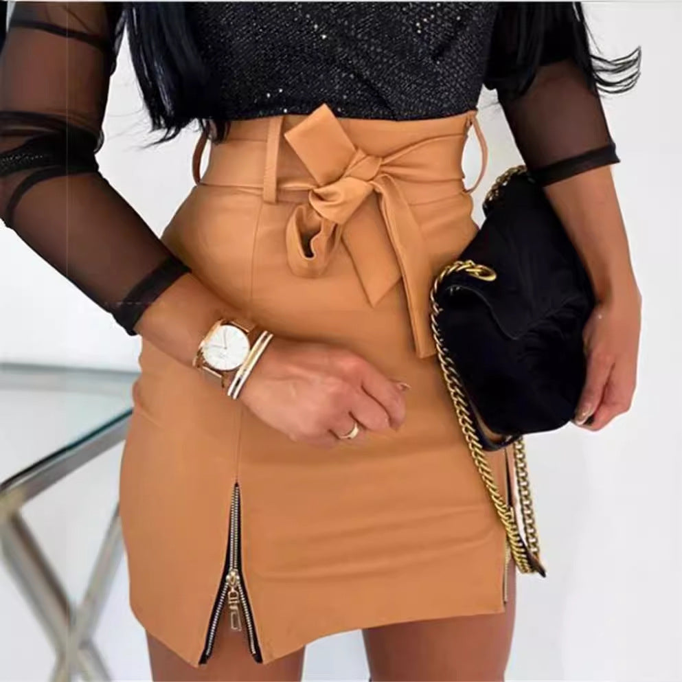 Aiertu Supply PU Leather Zipper High Waist Sheath Skirt Supply aiertu