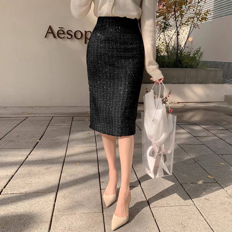 Aiertu fall outfits Skirt Autumn and Winter Women's Short Skirt Sequined Skirt Sequined Skirt Tweed One-Step Hip Skirt Mid-Length aiertu