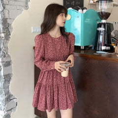 Aiertu outfits Autumn and Winter Women's Skirt Vintage Floral Long Sleeve Dress Elegant Waist Slimming Small Skirt aiertu