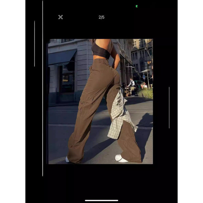 Aiertu outfits Women's Street Fashion Multi-Pocket Workwear Straight Trousers High Waist Slimming Loose Overalls aiertu