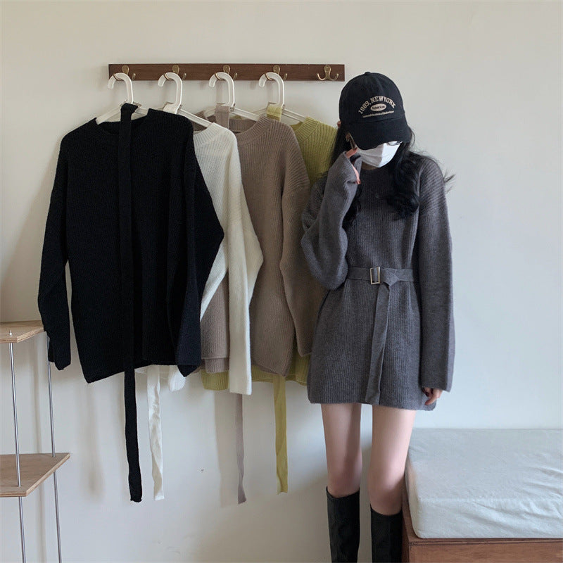 Aiertu black leggings outfit fall Lazy Style Waist-Tight Sweater Dress Autumn and Winter Pullover Bottoming Shirt Niche Temperament Coat Western Style Top aiertu