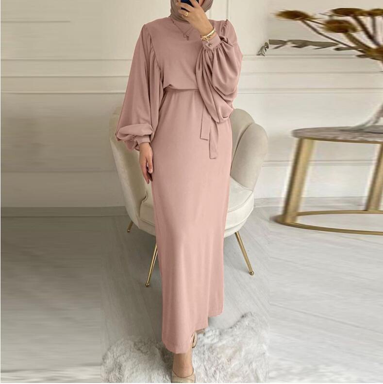 Aiertu dress outfit Style Solid Color Long Sleeve Casual Muslim Dress Robe Robe Dress Dignified Elegant Middle East aiertu