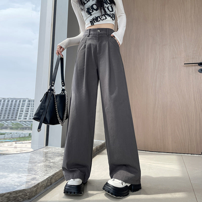 Aiertu fashion outfits Autumn Tall Cotton Anti-Wrinkle Washed Casual Overalls Women's High Waist Straight Old Money Style Wide Leg Trousers aiertu