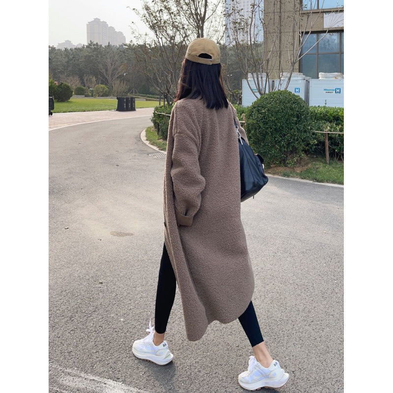 Aiertu cold weather outfits Chubby Girl plus Size Autumn and Winter Lamb Plush Loose Thickened Double-Breasted Mid-Length Overcoat Coat for Women aiertu