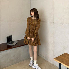 Aiertu outfits Autumn and Winter Women's Skirt Vintage Floral Long Sleeve Dress Elegant Waist Slimming Small Skirt aiertu