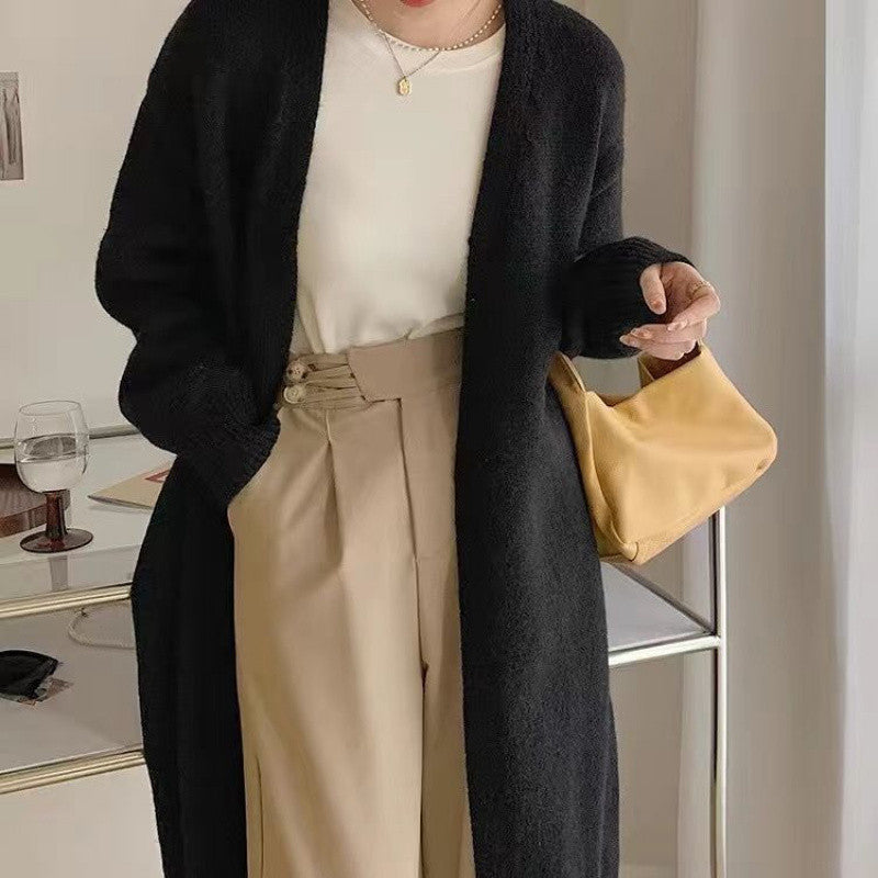 Aiertu black sweater dress outfit Knitted Cardigan Women's Spring and Autumn Simple Lazy Style Loose Mid-Length over-the-Knee Sweater Coat Top aiertu