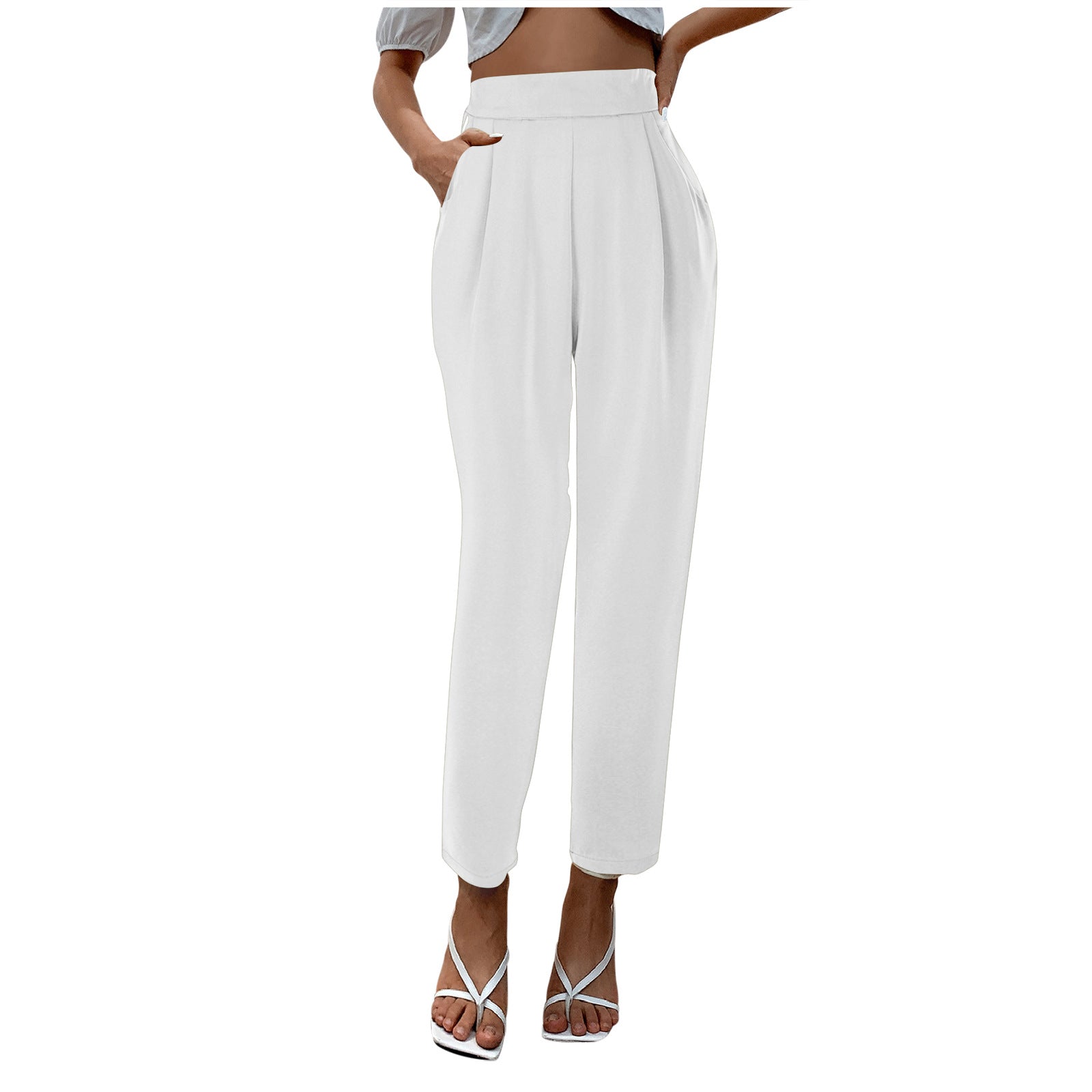 Aiertu business casual outfits for women Women's Satin High Waist Trousers Artificial Silk Pocket Loose Casual Pants aiertu