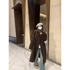 Aiertu cold weather outfits Winter Lamb Wool Long Coat Coat Women's Loose round Neck Thickened Double Breasted Korean Style Warm Fur Integrated aiertu