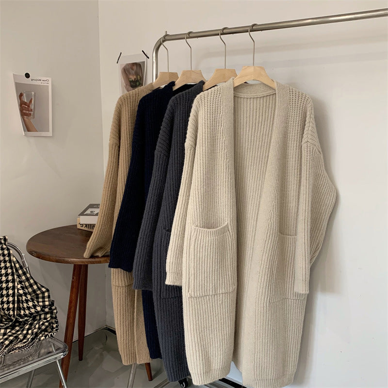 Aiertu comfy outfits winter Thick Knitted Cardigan Women's Mid-Length Korean Style Thick Wool Outer Wear Lazy Style Solid Color Loose Sweater Coat aiertu
