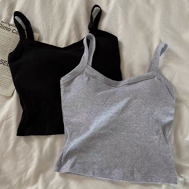 Aiertu Summer Hot Girl Solid Color Casual Simple Tube Top Anti-Exposure with Chest Pad Sling Belly Covering Vest Sleeveless Inner Top aiertu
