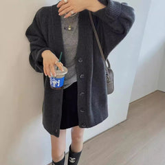 Aiertu joker costume female outfit Korean Style Loose Lazy Style Thickened Mid-Length Cashmere Cardigan Women's Autumn and Winter plus Size V-neck Pure Wool Knitted Coat aiertu