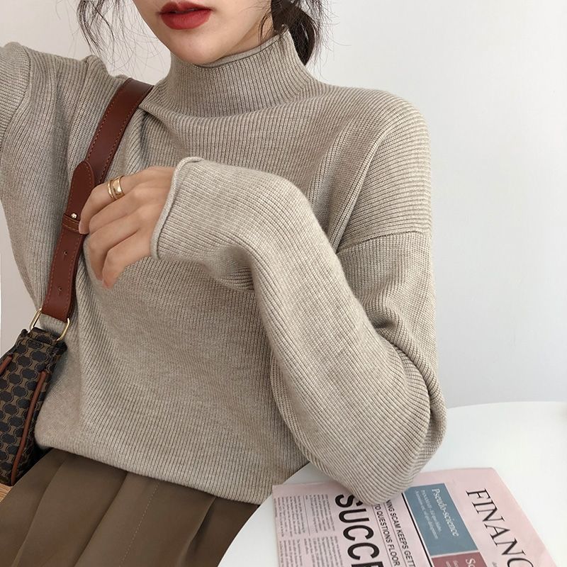 Aiertu cold weather outfits Autumn and Winter Knitwear Women's Inner Wear Loose Lazy Style Sweater Half Turtleneck Top Bottoming Shirt Fashion aiertu