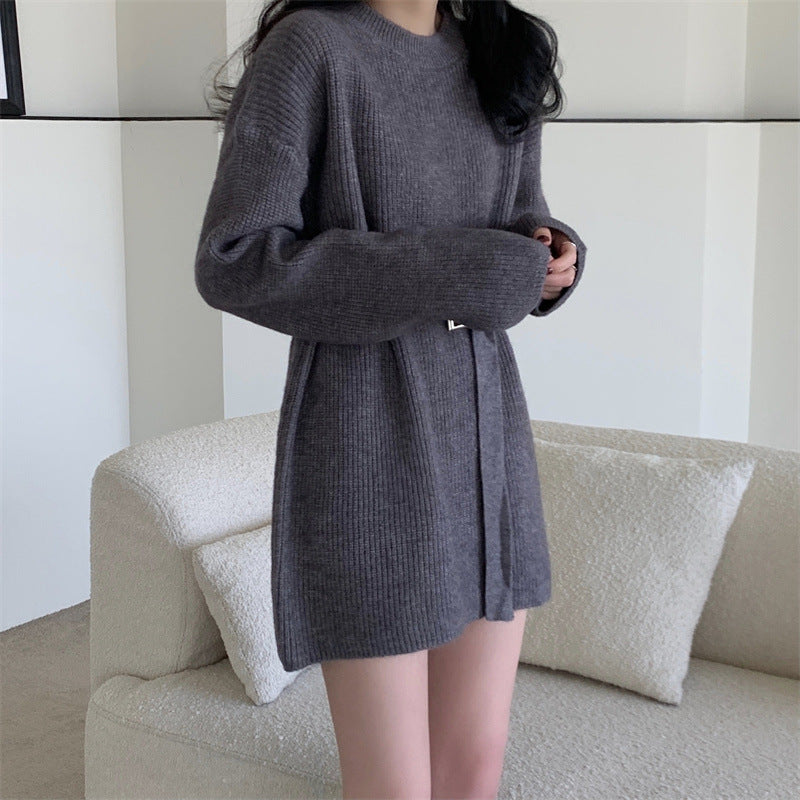 Aiertu black leggings outfit fall Lazy Style Waist-Tight Sweater Dress Autumn and Winter Pullover Bottoming Shirt Niche Temperament Coat Western Style Top aiertu