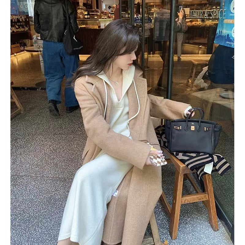 Aiertu brown puffer jacket outfit Autumn Cold Style High-Grade Knitwear Sweater Suit Skirt Royal Sister Dress Two-Piece Set aiertu