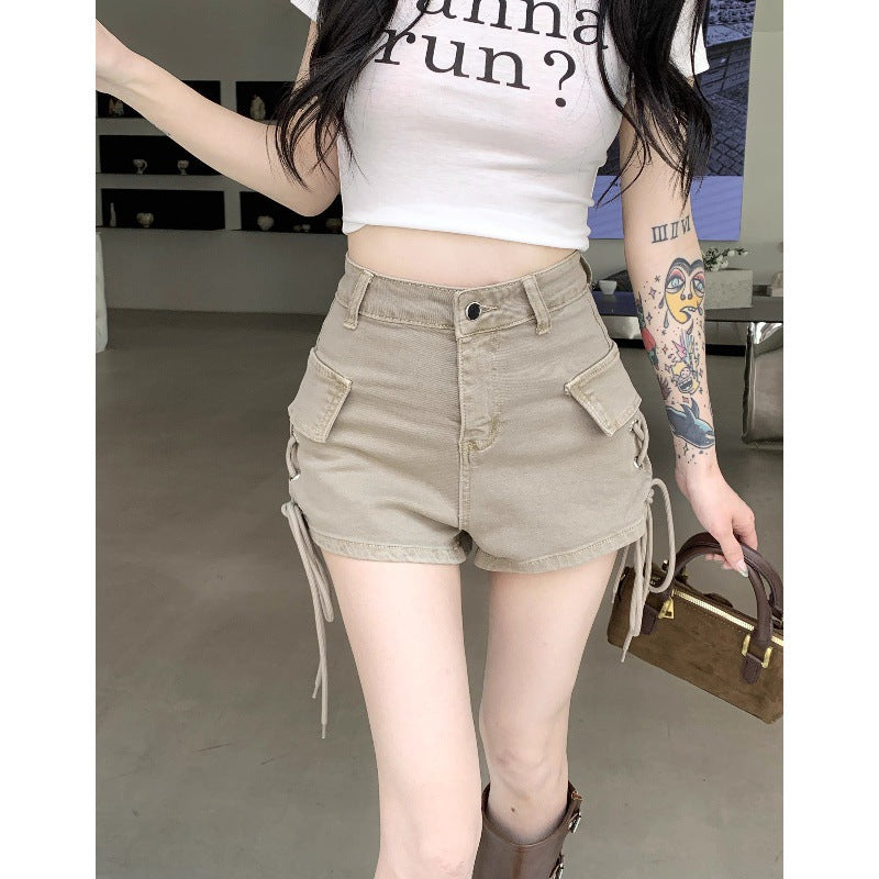 Aiertu joker costume female outfit Retro High Waist Slimming Overalls Jeans Women's Summer Hot Pants with Drawstring for Hot Girls plus Size Shorts aiertu
