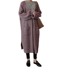 Aiertu fall outfits Retro Mid-Length Curling Solid Color Lazy Loose Knitted Long-Sleeved Sweater Coat for Women aiertu