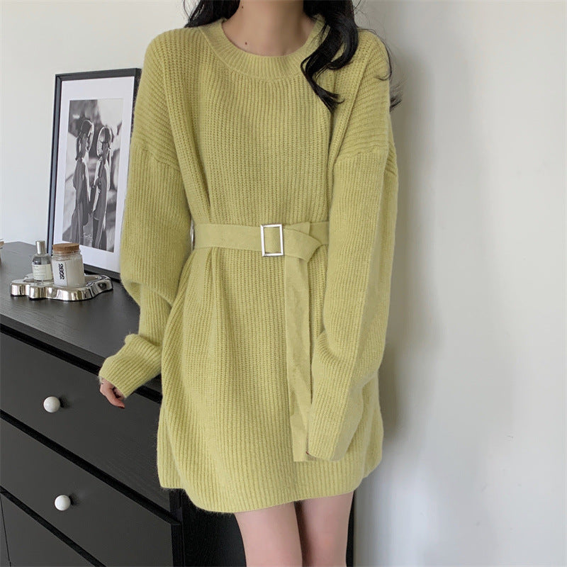 Aiertu black leggings outfit fall Lazy Style Waist-Tight Sweater Dress Autumn and Winter Pullover Bottoming Shirt Niche Temperament Coat Western Style Top aiertu