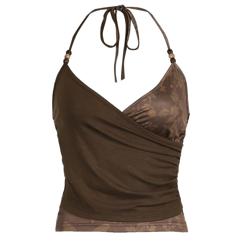Aiertu trashy outfits Waste Soil Exotic Style Vintage Beaded Halter Sling Women's Low-Cut V-neck Inner Vest + Outer Blouse Two-Piece Set aiertu